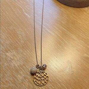 Coach Gold Ball Chain Pave 3 Charm  Signature  Necklace